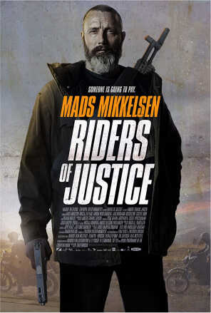 Poster: Bearded Mads Mikkelsen with guns looking angry